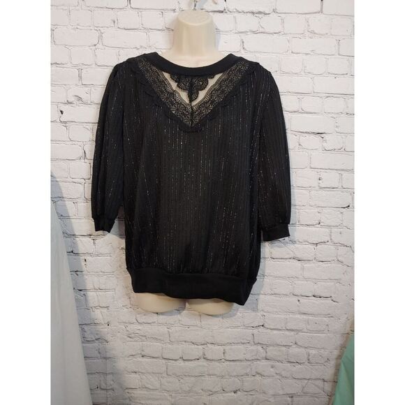 Kalico Queen VINTAGE Women's Size 38 Black Silver Metallic Blouson Blouse. - Picture 1 of 8